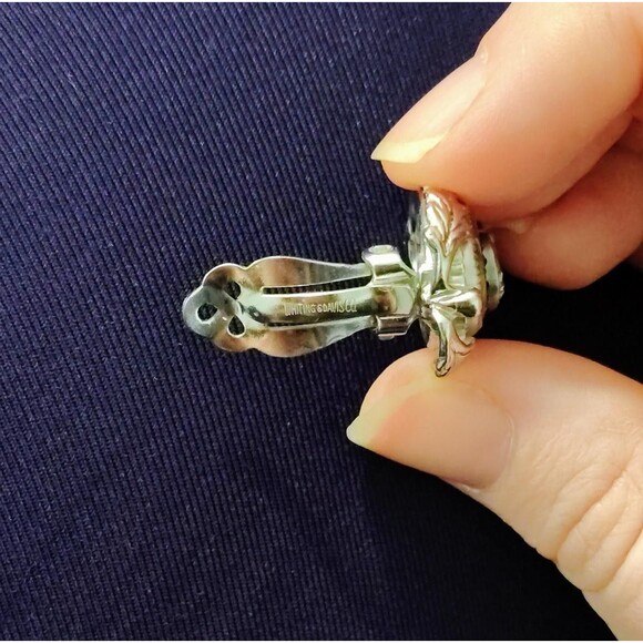 Vintage Whiting Davis Cameo Necklace Ring Earrings Set Silver Tone Jewelry Onyx - Picture 11 of 16